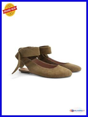Suede Ballet Flats Ankle Wrap Lace Up Ballerina Flat Shoes Comfortable Casual